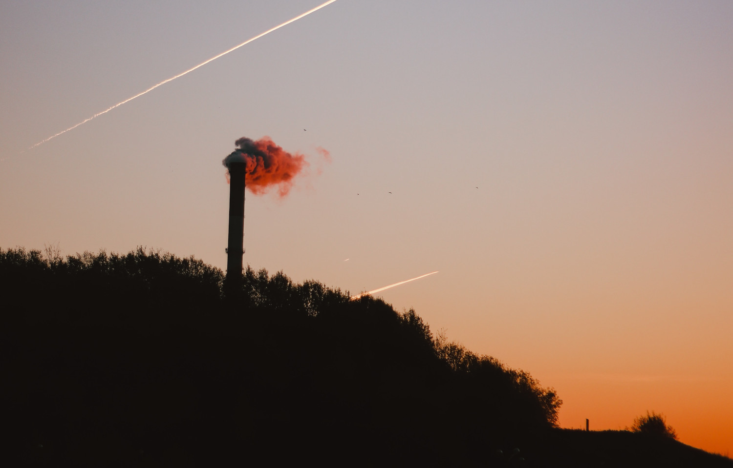 Rauch aus einem Kamin bei Morgendämmerung